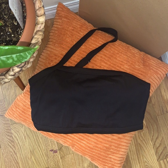 Black Ribbed Asymmetrical Bikini